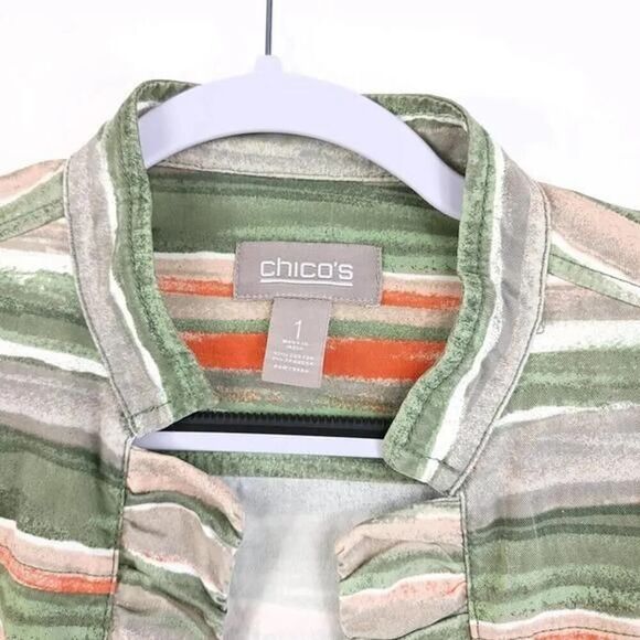 Chico's Striped Lightweight Blazer - Green & Orange - Picture 3 of 7